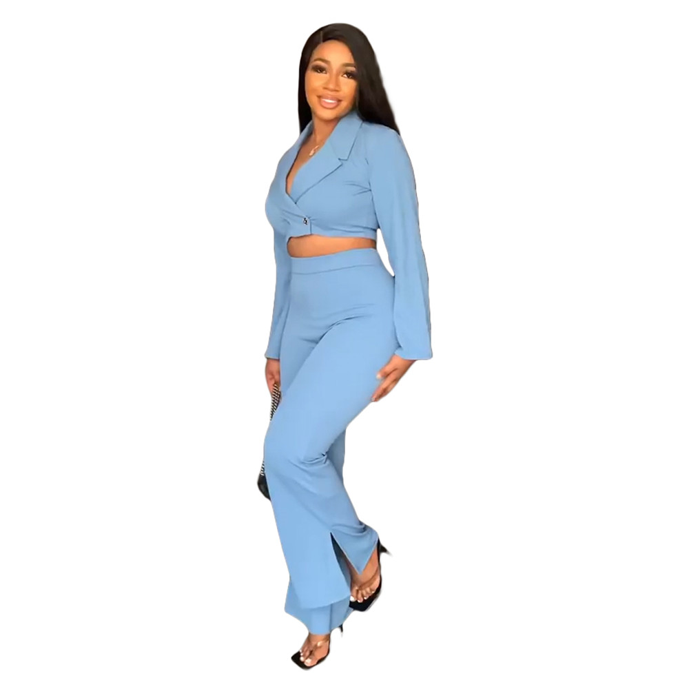 Designer Spring Clothes for Women Two 2 Piece Sets Solid Outfits Office Lady Fashion Jacket and Wide Leg Pants Matching Wholesale Items In Bulk 8249