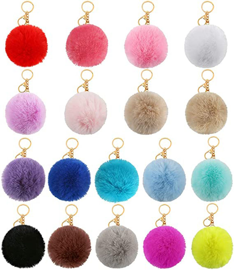 Pom Poms Key Rings Fluffy Ball Faux Rabbit Fur Keychain for Women Girls Hats Bags Key Chain Knitting Accessories Promotion Gift Whole Price