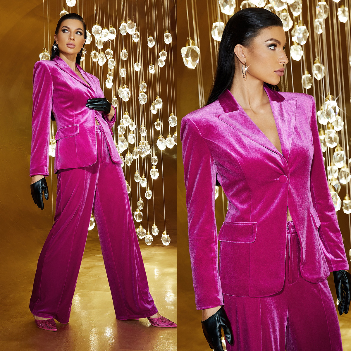 Spring Velvet Mother of the Bride Suit Rose Red Loose Office Lady Evening Party Blazer Guest Wear 2 Pieces