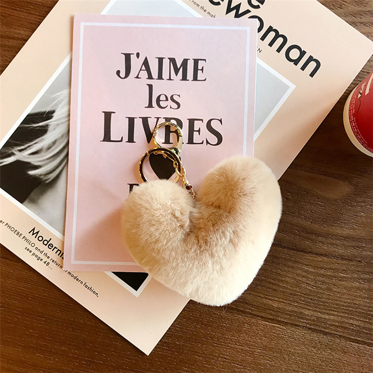 Heart Shaped Imitation Rabbit Fur Keychains Pom Pom Ball Pendant Keychain Plush Car Keyring Bag Pendent Accessories Promotion Gift Wholesale Price