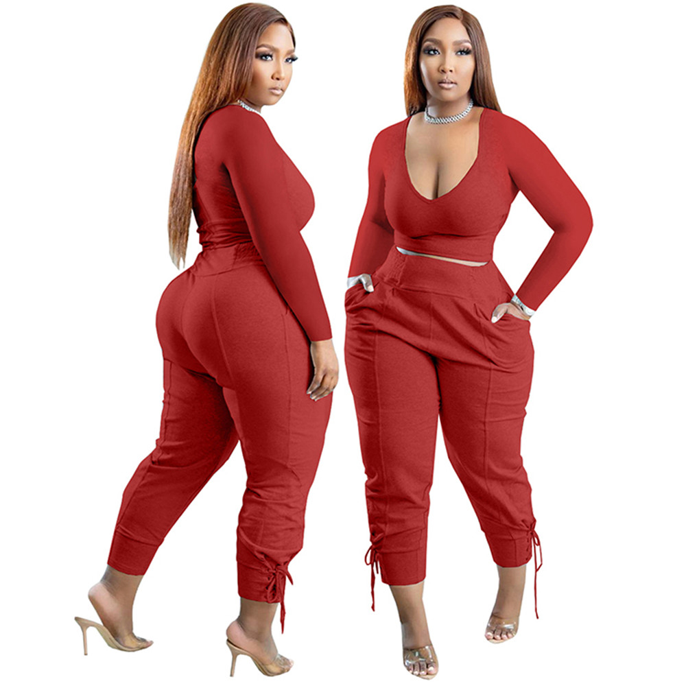 Designer Plus size 3XL 4XL 5XL Women Tracksuits Spring Outfits Long Sleeve V neck Pullover Top and Pants Casual Solid Sportswear Outwork Sweatsuits Sp