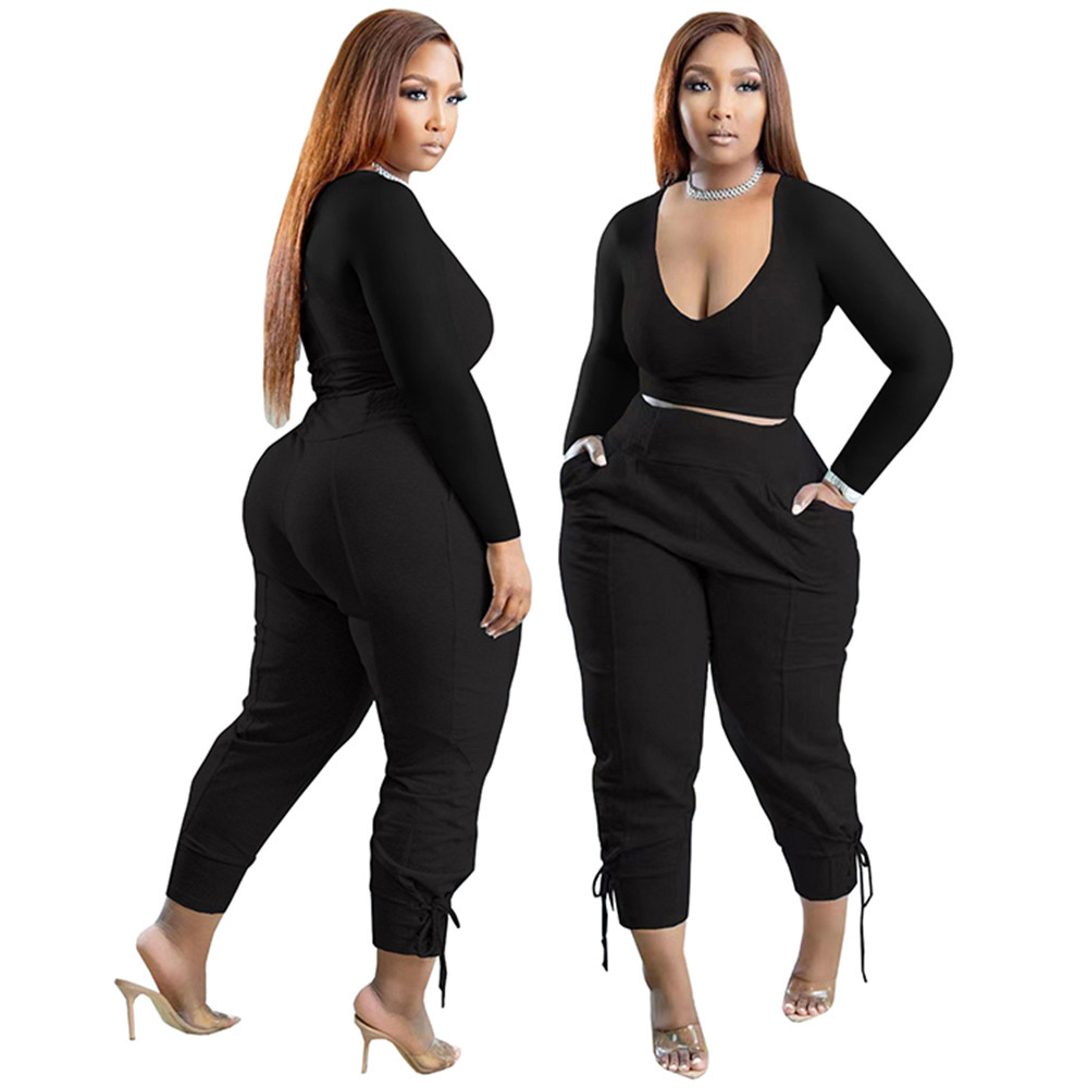 Designer Plus size 3XL 4XL 5XL Women Tracksuits Spring Outfits Long Sleeve V neck Pullover Top and Pants Casual Solid Sportswear Outwork Sweatsuits Sp