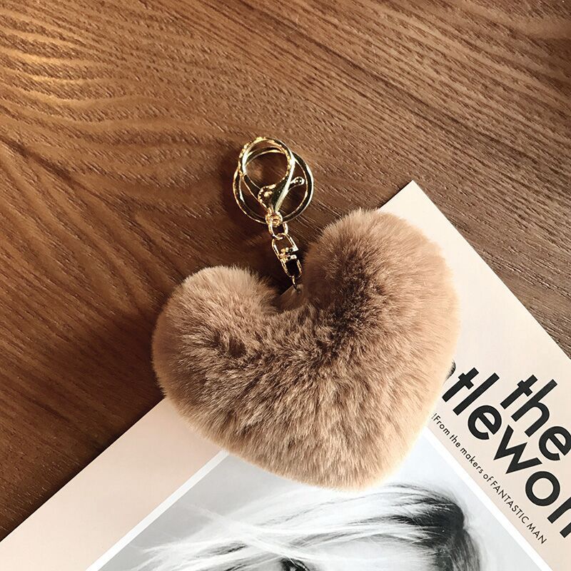 Heart Shaped Imitation Rabbit Fur Keychains Pom Pom Ball Pendant Keychain Plush Car Keyring Bag Pendent Accessories Promotion Gift Wholesale Price