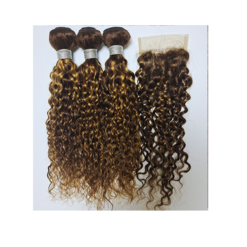 Brazilian Human Hair Peruvian Indian P4 27 Piano Color Water Wave 3 Bundles With 4X4 Lace Closure Baby Hairs Yirubeauty 10-30inch