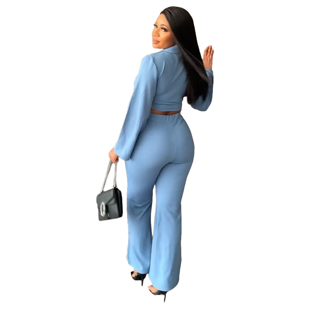 Designer Spring Clothes for Women Two 2 Piece Sets Solid Outfits Office Lady Fashion Jacket and Wide Leg Pants Matching Wholesale Items In Bulk 8249