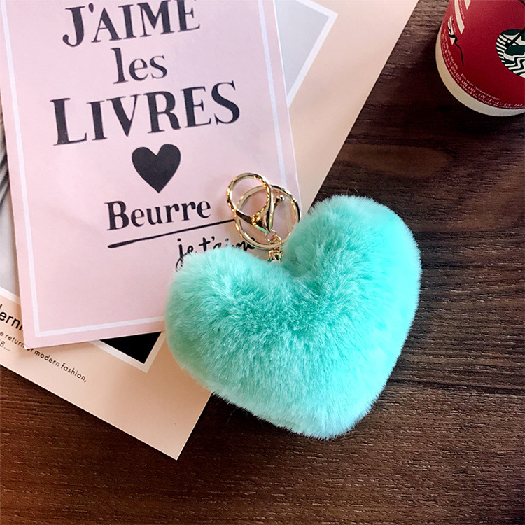 Heart Shaped Faux Rabbit Fur Keychains Pom Pom Ball Pendant Keychain Plush Car Keyring Bag Pendent Accessories Promotion Gift Wholesale Price