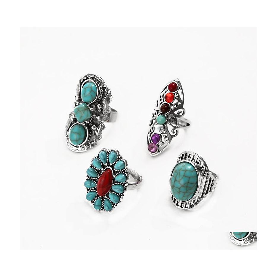 Band Rings Fashion Jewelry Ethnic Style Ring Retro Turquoise Carved Hollowed Flower Set 4Pcs/Set Drop Delivery Dh3Hc
Band Rings Fashion Jewelry Ethnic Style Ring Retro Turquoise Carved Hollowed Flower Set 4Pcs/Set Drop Delivery Dh3Hc