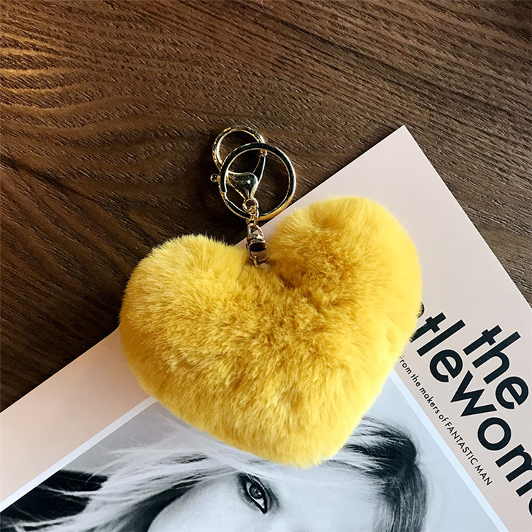 Heart Shaped Imitation Rabbit Fur Keychains Pom Pom Ball Pendant Keychain Plush Car Keyring Bag Pendent Accessories Promotion Gift Wholesale Price