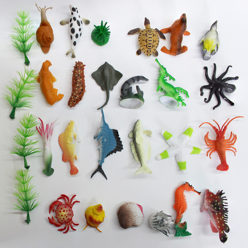 64 Pieces/Lot Mini Marine Animals Model Toys Decorative Props Simulation Marine Organisms Models Ornaments Decorations Kids Learning Educational Toys 