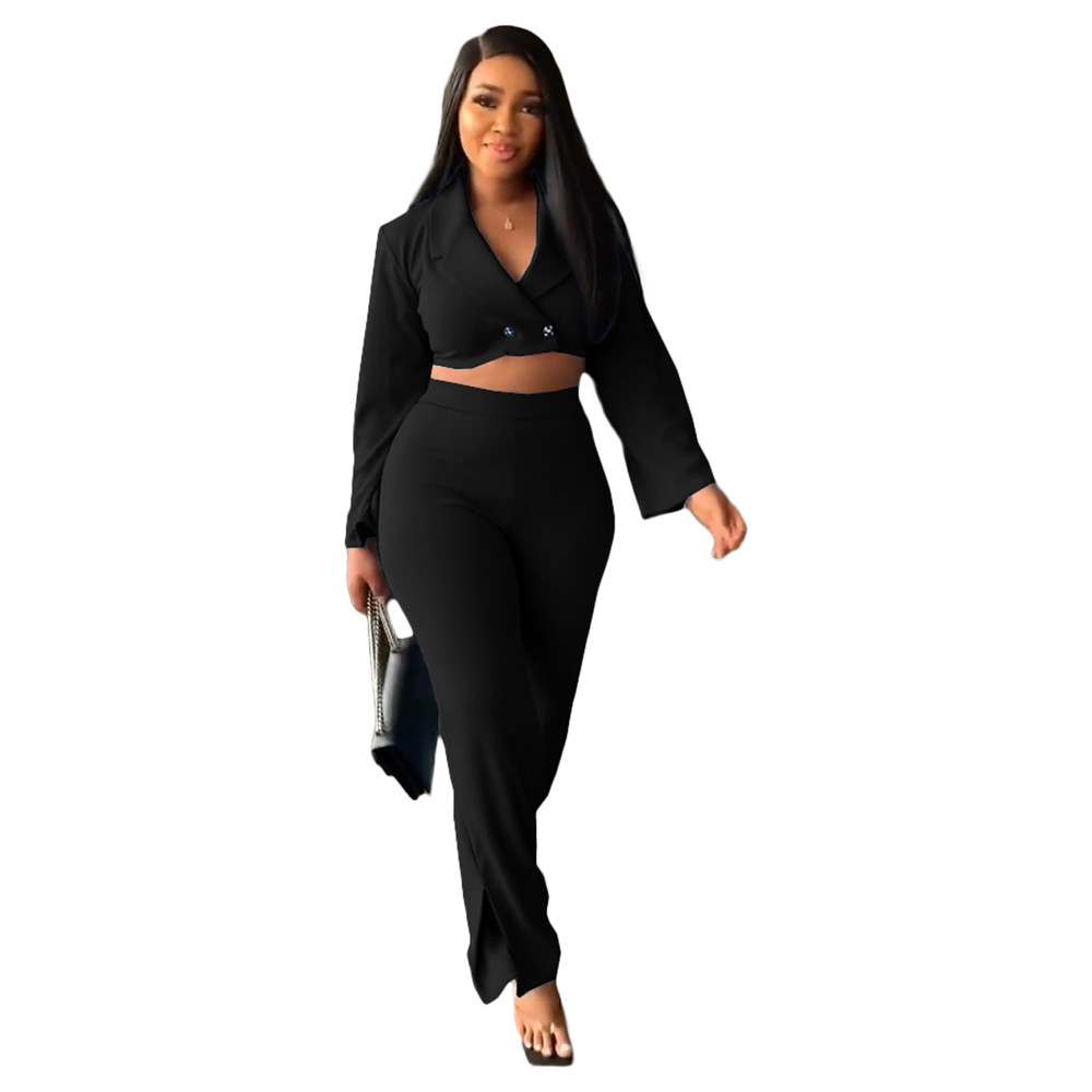 Designer Spring Clothes for Women Two 2 Piece Sets Solid Outfits Office Lady Fashion Jacket and Wide Leg Pants Matching Wholesale Items In Bulk 8249