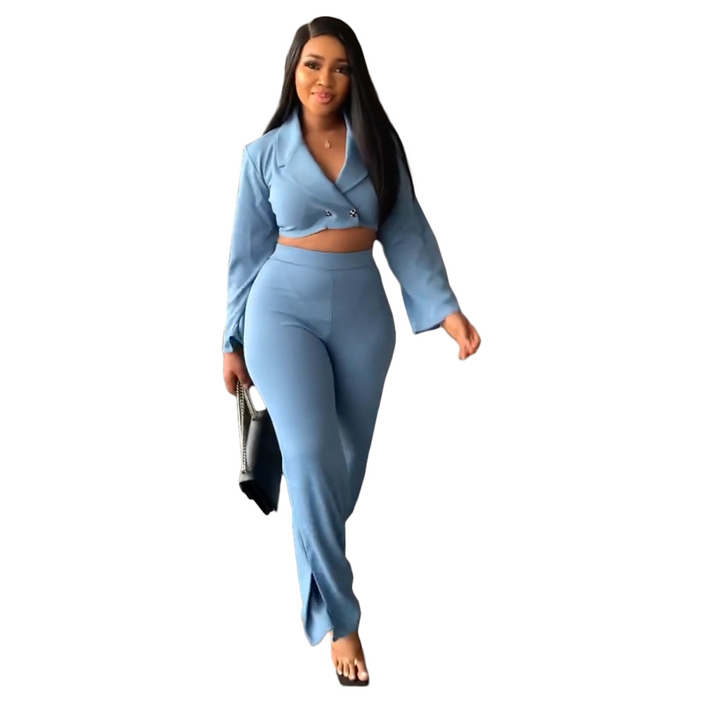 Designer Spring Clothes for Women Two 2 Piece Sets Solid Outfits Office Lady Fashion Jacket and Wide Leg Pants Matching Wholesale Items In Bulk 8249