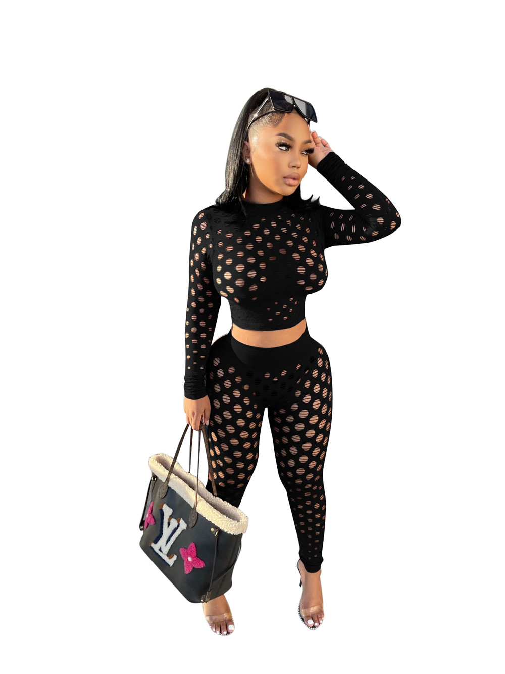 Designer Fall Winter Outfits Women Tracksuits Two Piece Sets Ripped Sportswear Long Sleeve Pullover Shirt and Pants Casual Holes Sweatsuits Sports sui