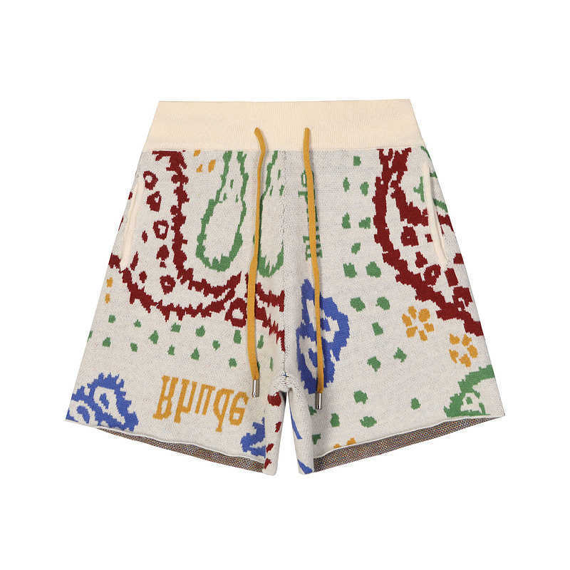 2023 New Men's Shorts North American High Street Brand Rhude Cashew Flower Wool Jacquard Drawstring Zwyr