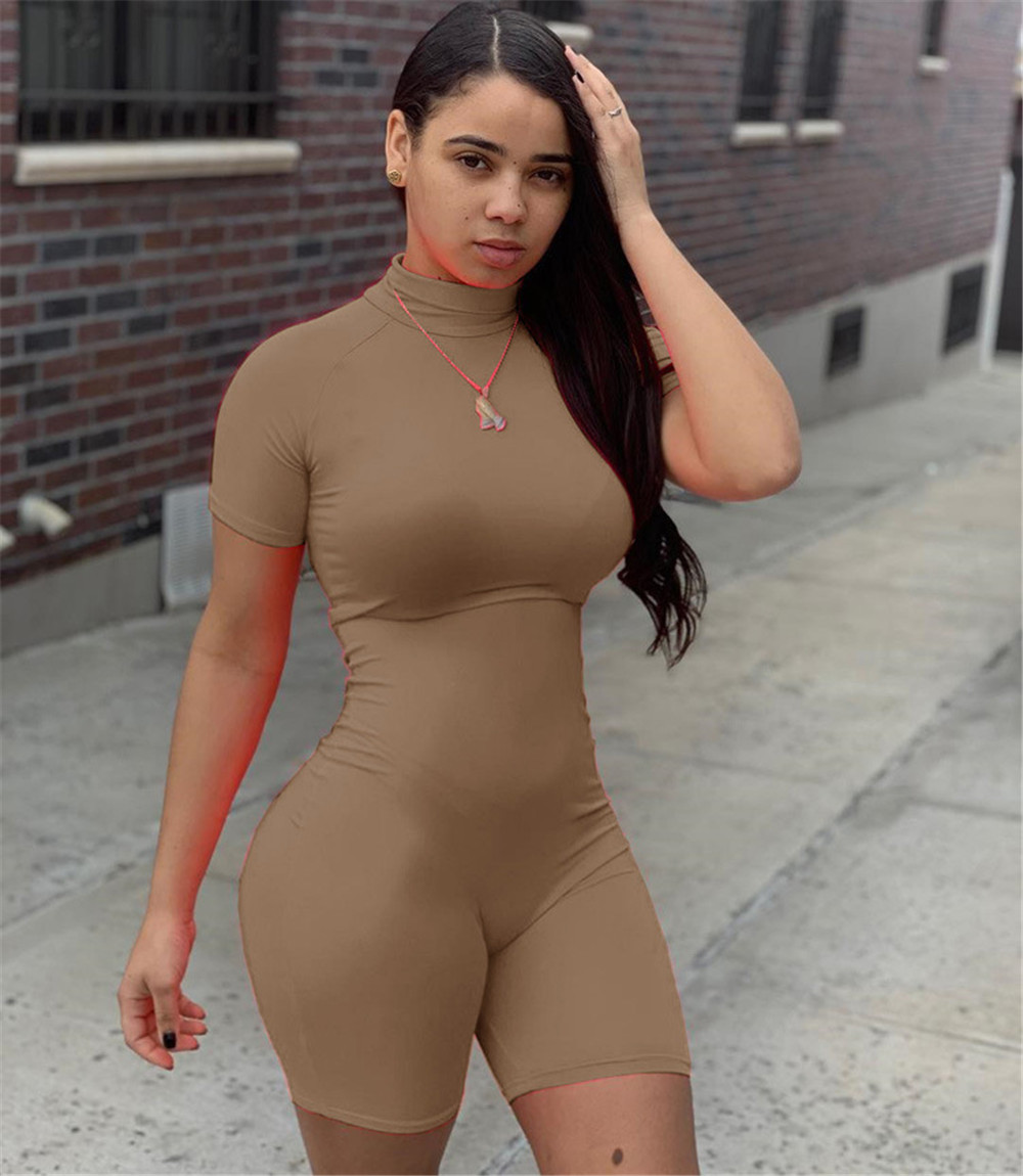 Designer Summer Short Sleeve Rompers Spring Women Bodycon Jumpsuits Casual Solid Skinny Playsuits One Piece Outfits Female Silm Overalls Clothing 8150