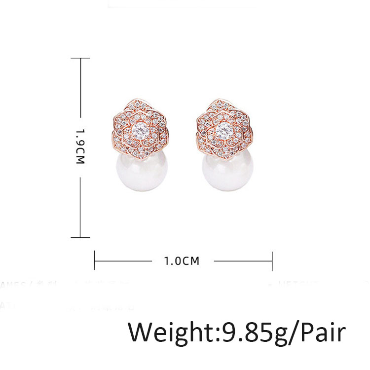 Elegant Freshwater Camellia Flower Earrings for Women Dia Zircon Stud Ball Pearl Earring Fashion Wedding Jewelry Nice Gift ddmythur