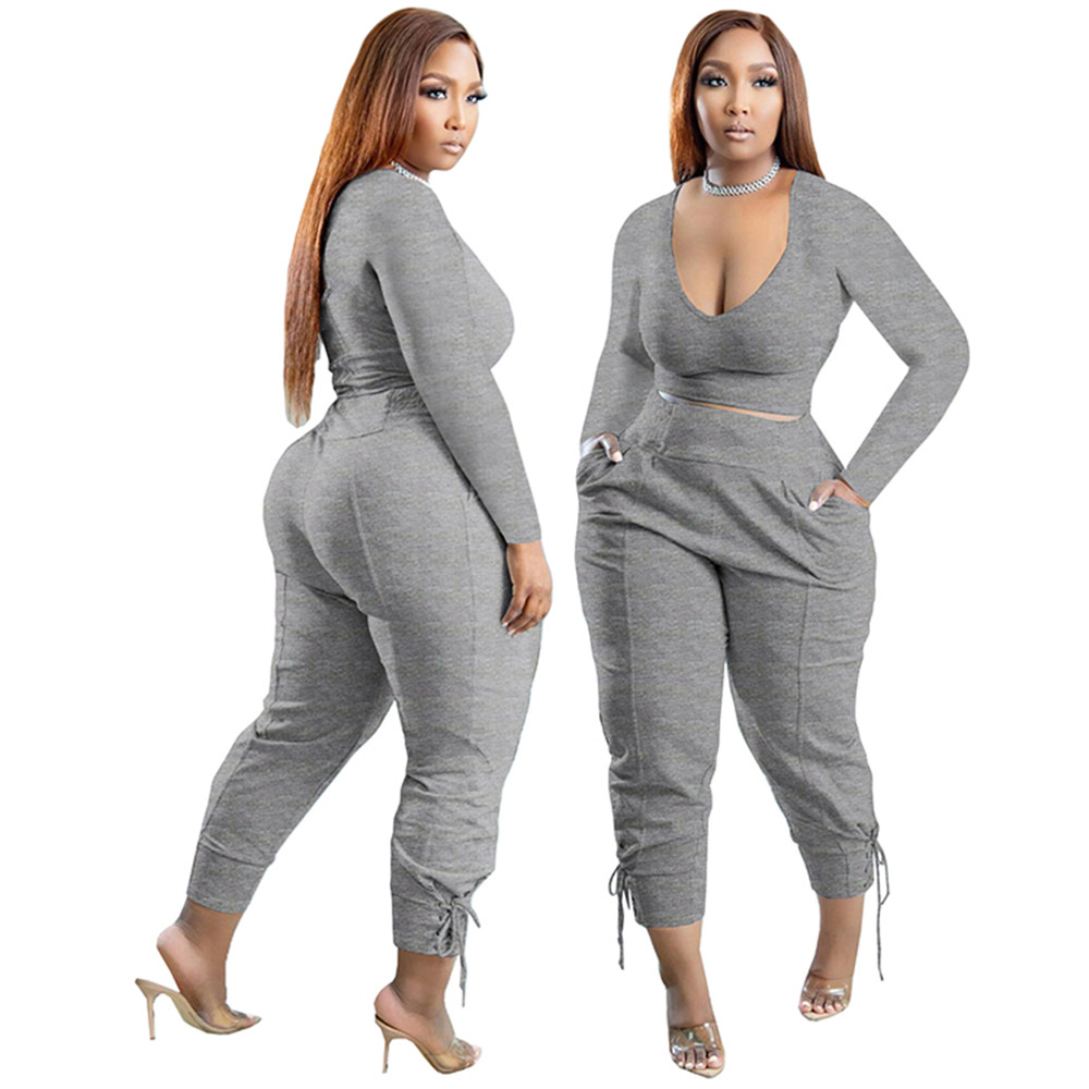 Designer Plus size 3XL 4XL 5XL Women Tracksuits Spring Outfits Long Sleeve V neck Pullover Top and Pants Casual Solid Sportswear Outwork Sweatsuits Sp