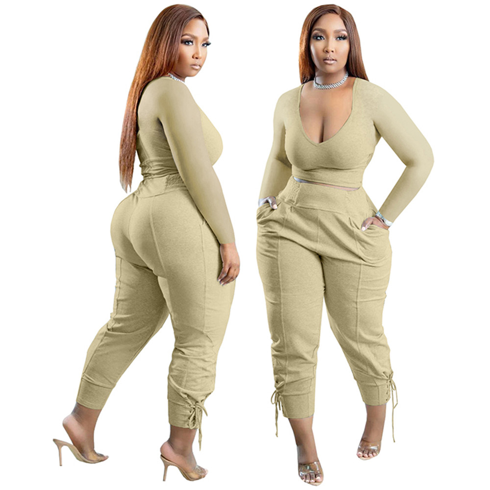Designer Plus size 3XL 4XL 5XL Women Tracksuits Spring Outfits Long Sleeve V neck Pullover Top and Pants Casual Solid Sportswear Outwork Sweatsuits Sp