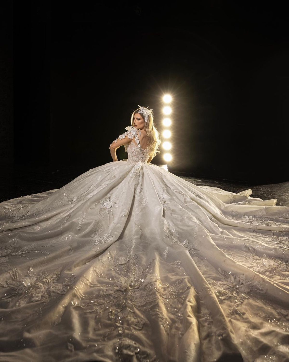 Luxurious Ball Gown Wedding Dresses V-neck 1/2 Sleeves 3D Applicants Pearls Court Gown Custom Made Plus Side Vestidos De Novia