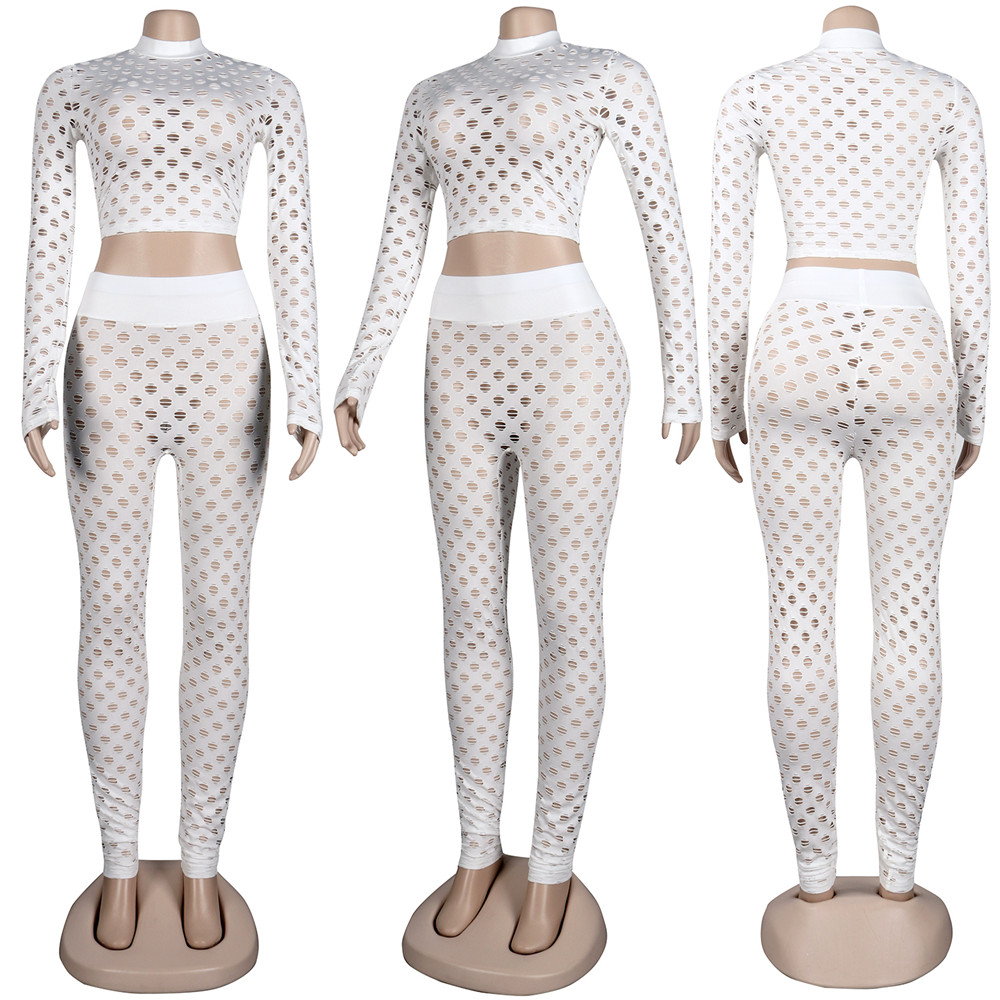Designer Fall Winter Outfits Women Tracksuits Two Piece Sets Ripped Sportswear Long Sleeve Pullover Shirt and Pants Casual Holes Sweatsuits Sports sui
