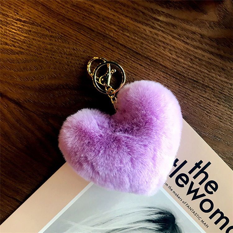 Heart Shaped Imitation Rabbit Fur Keychains Pom Pom Ball Pendant Keychain Plush Car Keyring Bag Pendent Accessories Promotion Gift Wholesale Price