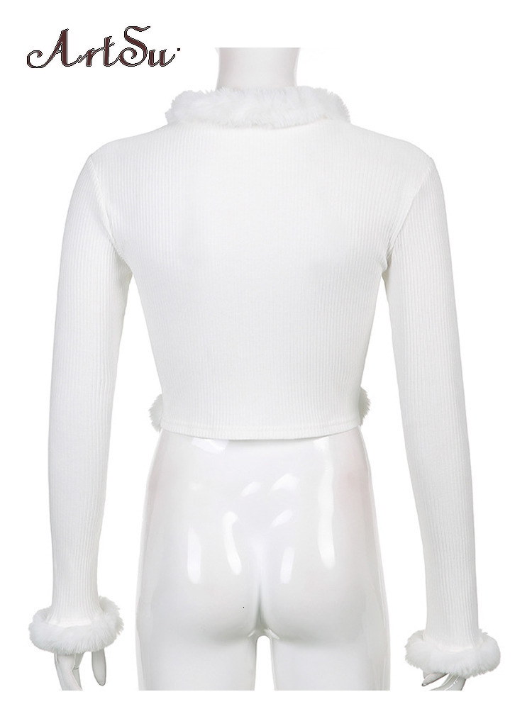 Women's TShirt Artsu Ribbed Split Lace Up White Long Sleeve Cropped Tshirt Top Autumn Sexy Casual V Neck Tee Shirt Women Feather 230130