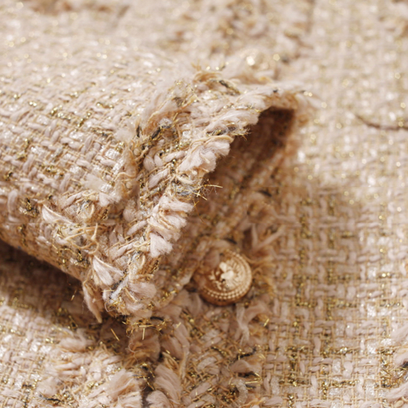 Women's Jackets Khaki tweed jacket female Metal wire fabric temperament of the spring /autumn period and the winter jacket French perfume 230130