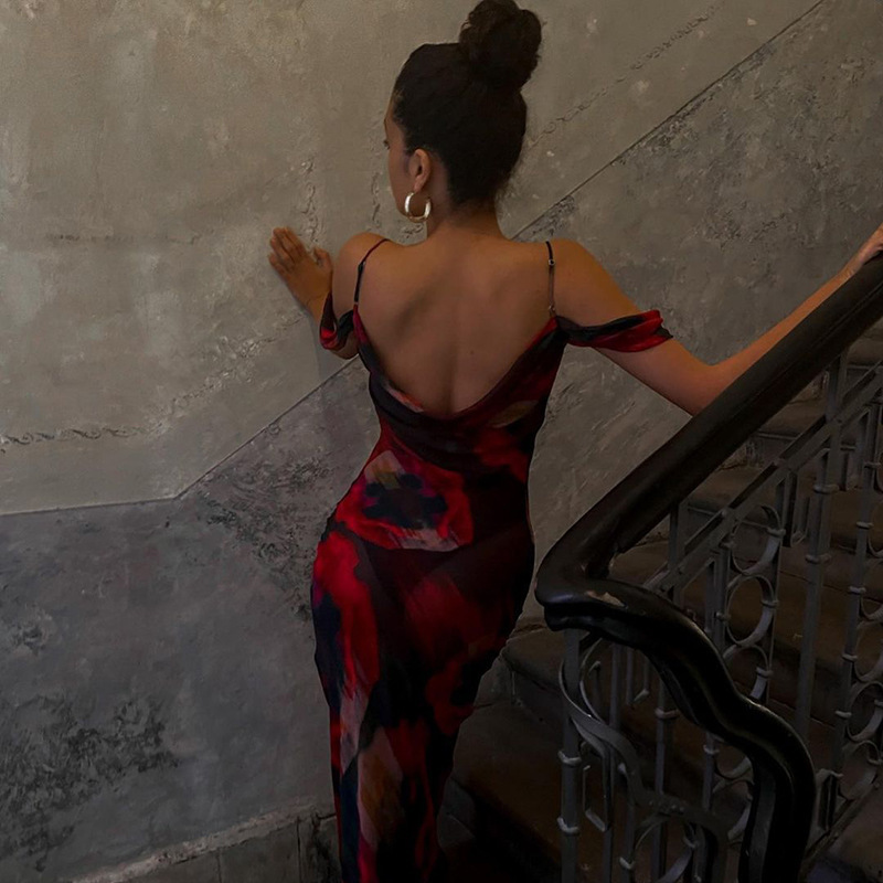 Casual Dresse Sexy Boho Floral Holiday Long Maxi Dress Summer Evening Party Mesh Sundress Vacation Spaghetti Strap Aline Dresses Robes 230130