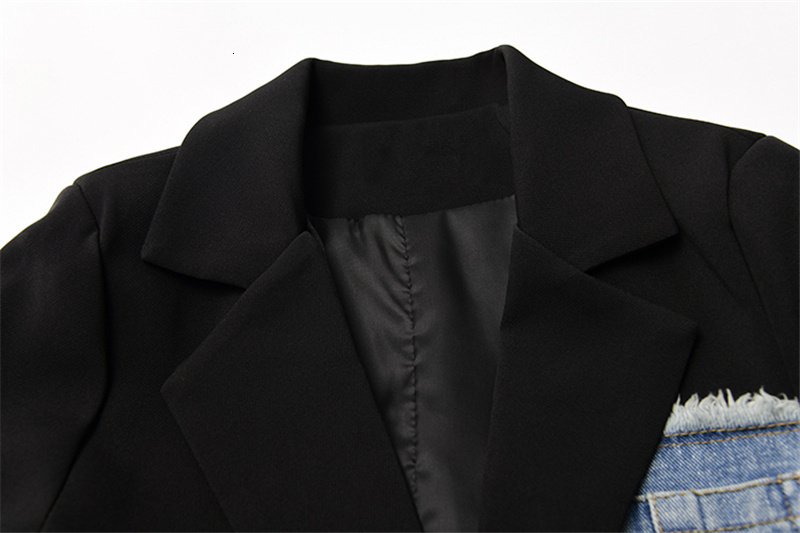 Womens Suits Blazers Korean Vintage Blazer Denim Patchwork Jackets Autumn Winter Fashion Irregular Coat Long Sleeve Loose Outerwear 230130