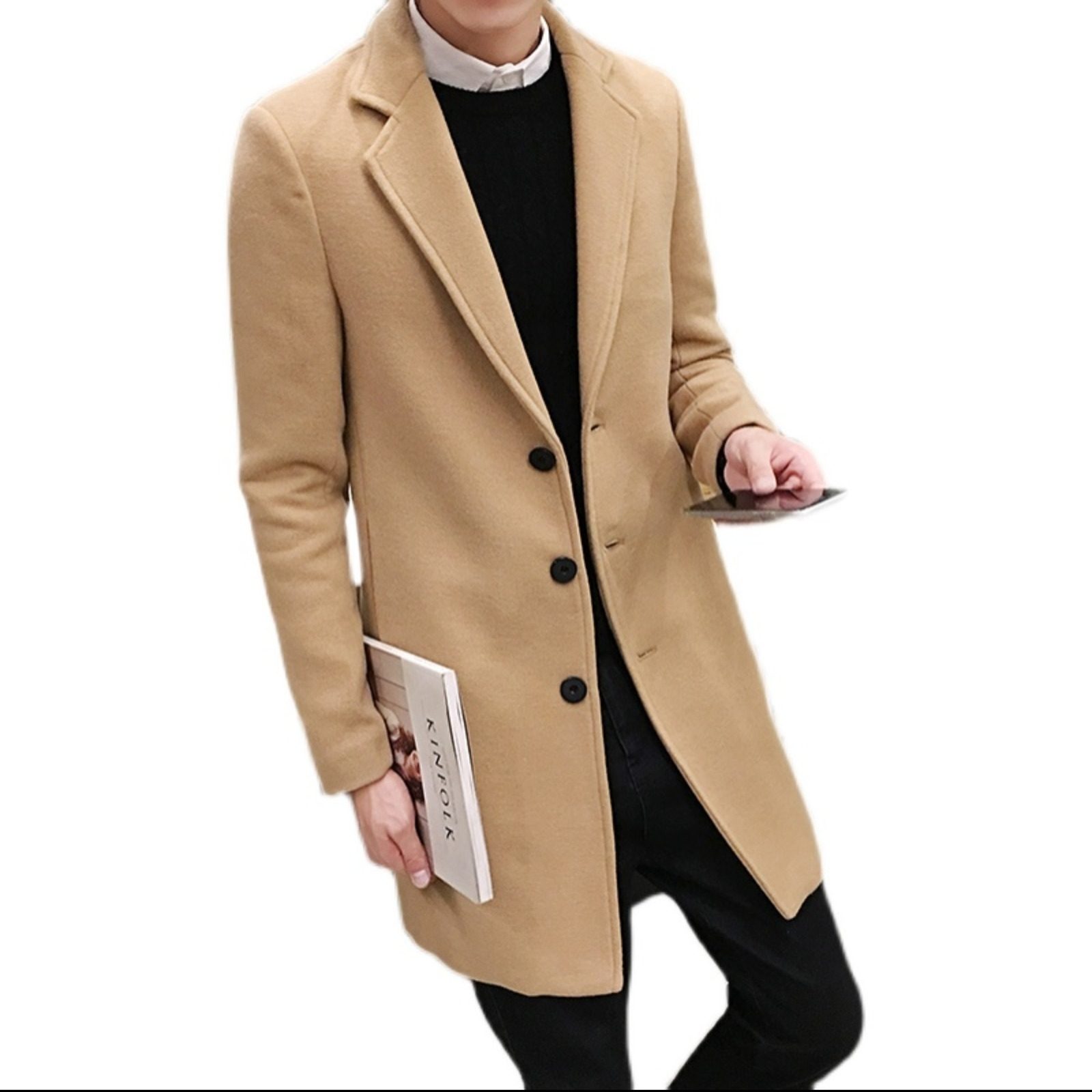 Men's Trench Coats Autumn Winter Woolen Male Slim Long Jacket Fashion Boutique Solid Coat Plus Size 230130