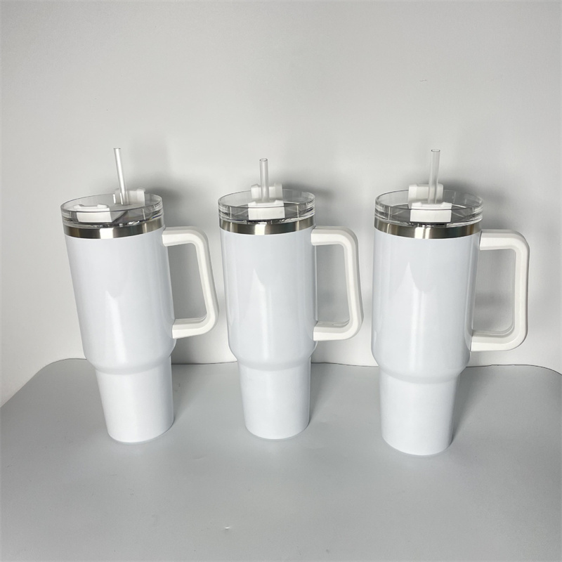 Sublimation 40oz Reusable tumbler with colorful Handle Leak proof Lid stainless steel cup Insulated Travel cup Coffee Mug HANDLE can remove before sub