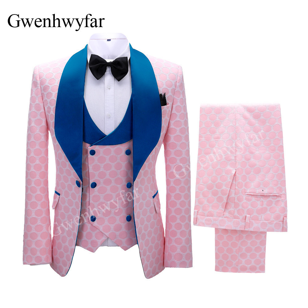 Men's Suits Blazers Gwenhwyfar Polka Dot Suit for Men Custom Made Shawl Lapel Blazer Vest with Pants Fashion Wedding Tuxedos Groomsmen Wear 23013