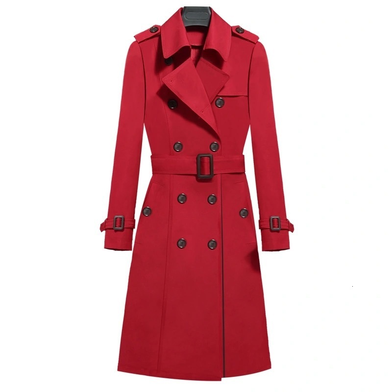 Women's Trench Coats Women Casual ladies slim with belt vintage down-turned collar long trench 230130