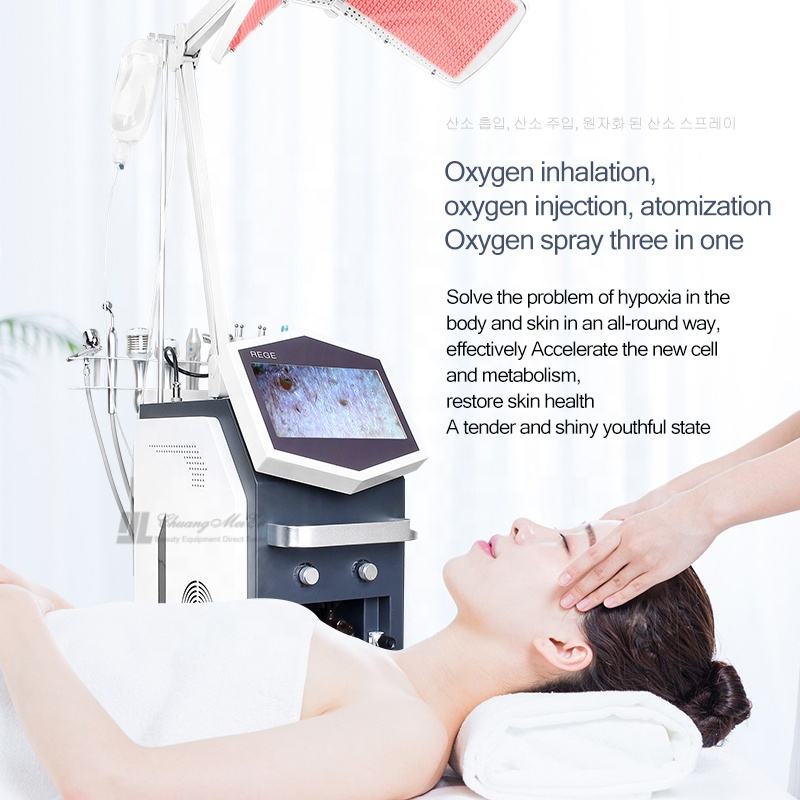 Multifunction 13 in 1 dermabrasion RF lifting PDT light therapy micro current oxygen jet peel facial microdermabrasion machine