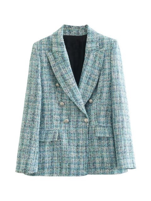 Women's Suits Blazers BlingBlingee Spring Women Traf Jacket Ornate Button Tweed Woolen Coats Female Casual Thick Green Blazers Blue Outerwear 230
