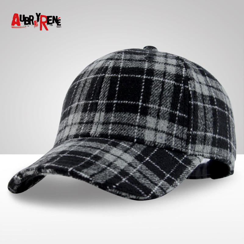 Ball Caps Winter Plaid Woolen Baseball Cap Men Women Cotton Snapbacks Hats