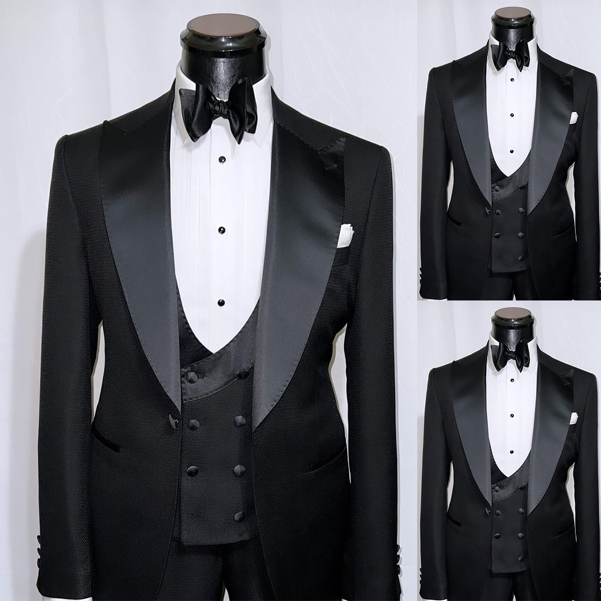 Two Pieces Wedding Tuxedos Men Suits Fashion Formal Fit Suit Jacket with Leather Double Breasted Customized Peaked Lapel Pockets Bridegroom Coat Vest