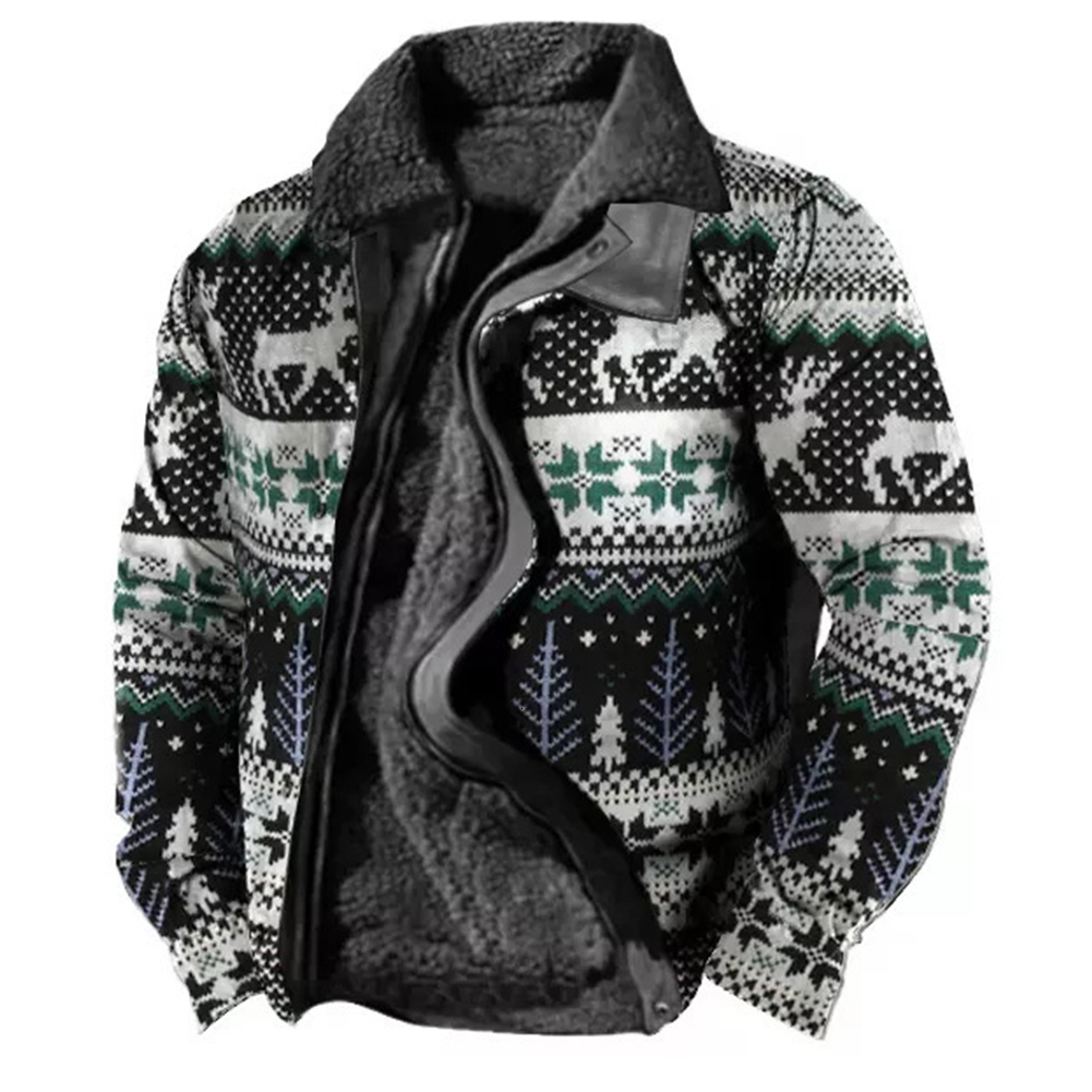 Men's Jackets Men Fleece Trucker Jacket Cotton Lapel Collar Tops Winter Warm Lining Coat Thicken Cardigan Vintage Print Outerwear A50 230130