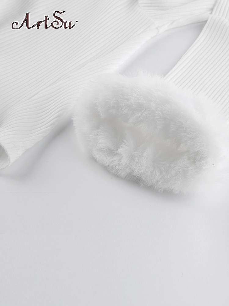 Women's TShirt Artsu Ribbed Split Lace Up White Long Sleeve Cropped Tshirt Top Autumn Sexy Casual V Neck Tee Shirt Women Feather 230130