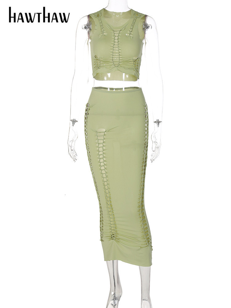Two Piece Dress Hawthaw Women Fashion Crop Tank Tops Long Skirts Two Piece Matching Sets Outfit Summer Clothes Wholesale Items For Business 230130