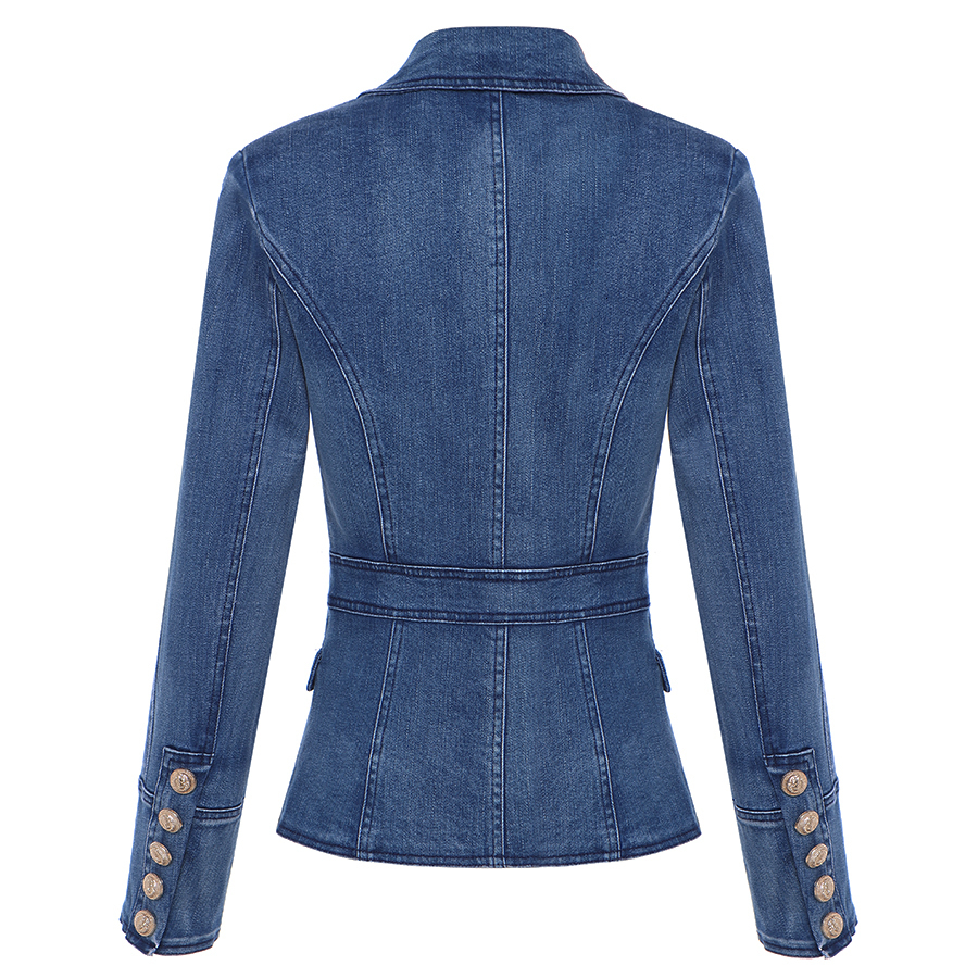 Womens Suits Blazers HIGH QUALITY Fashion Metal Lion Buttons Double Breasted Denim Jacket Outer Coat 230130