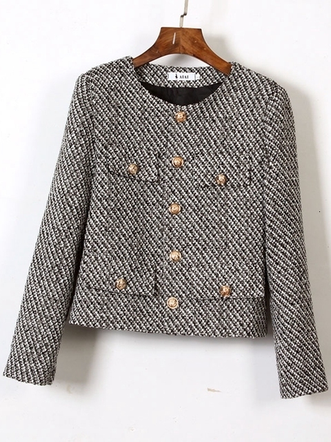 Women's Jackets Autumn Winter Small Fragrant Tweed Jacket Coat Women Vintage Woolen Short Coats Streetwear Elegant Casual Slim Outwear Crop Top 2