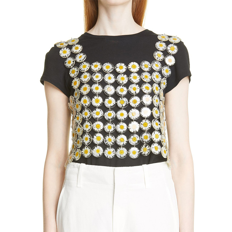 Navel Bell Button Rings Fashion Body Chain Jewelry Girls Red Rose Chain Mail Flower Harness Top Women Daisy Chainmail Top 230130