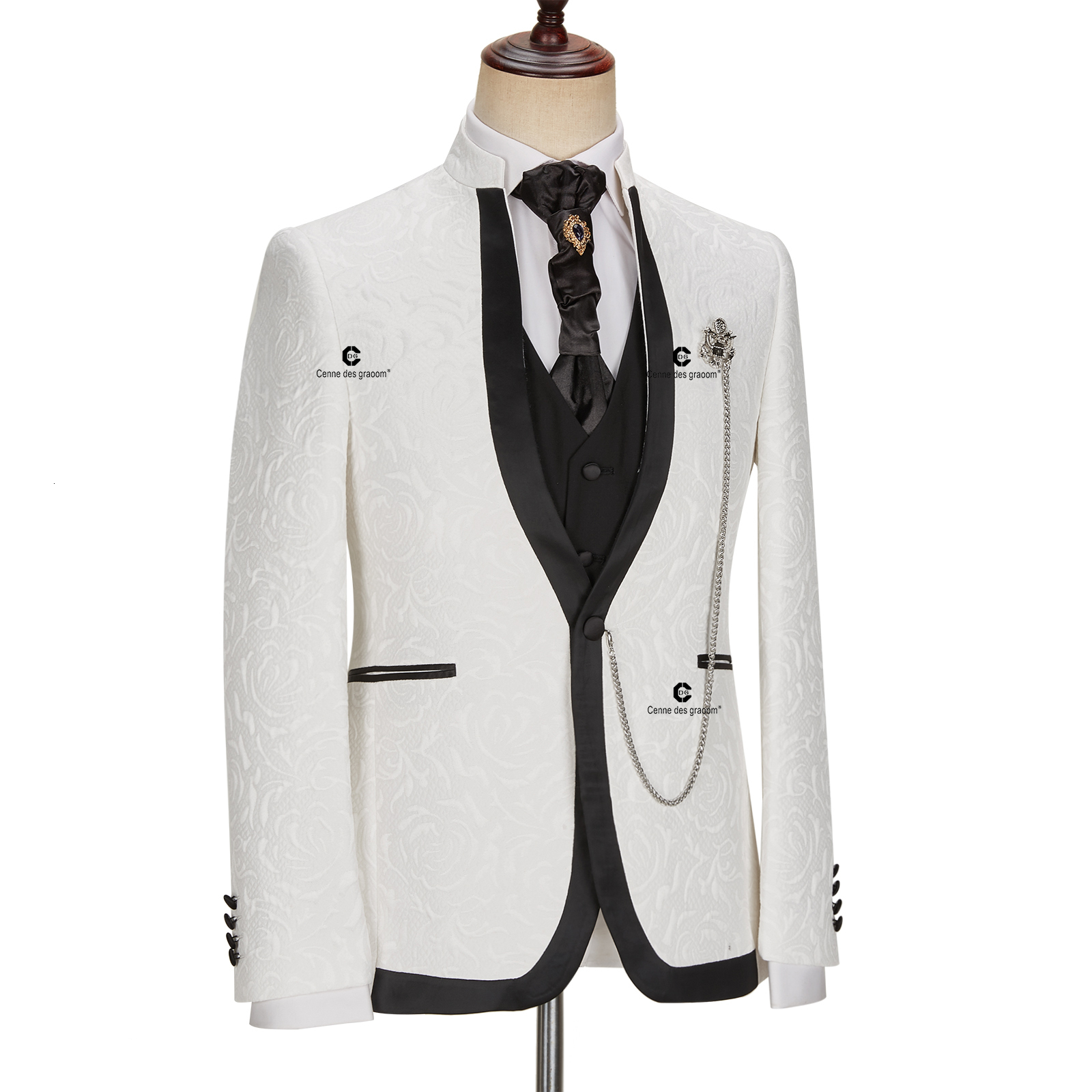 Men's Suits Blazers Cenne Des Graoom Wedding Formal Suits For Men Ivory Paisley Blazer Black Tuxedo Pants With Neck Tie 4 Piece Dinner Party 2301