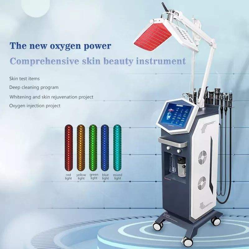 Multifunction 13 in 1 dermabrasion RF lifting PDT light therapy micro current oxygen jet peel facial microdermabrasion machine