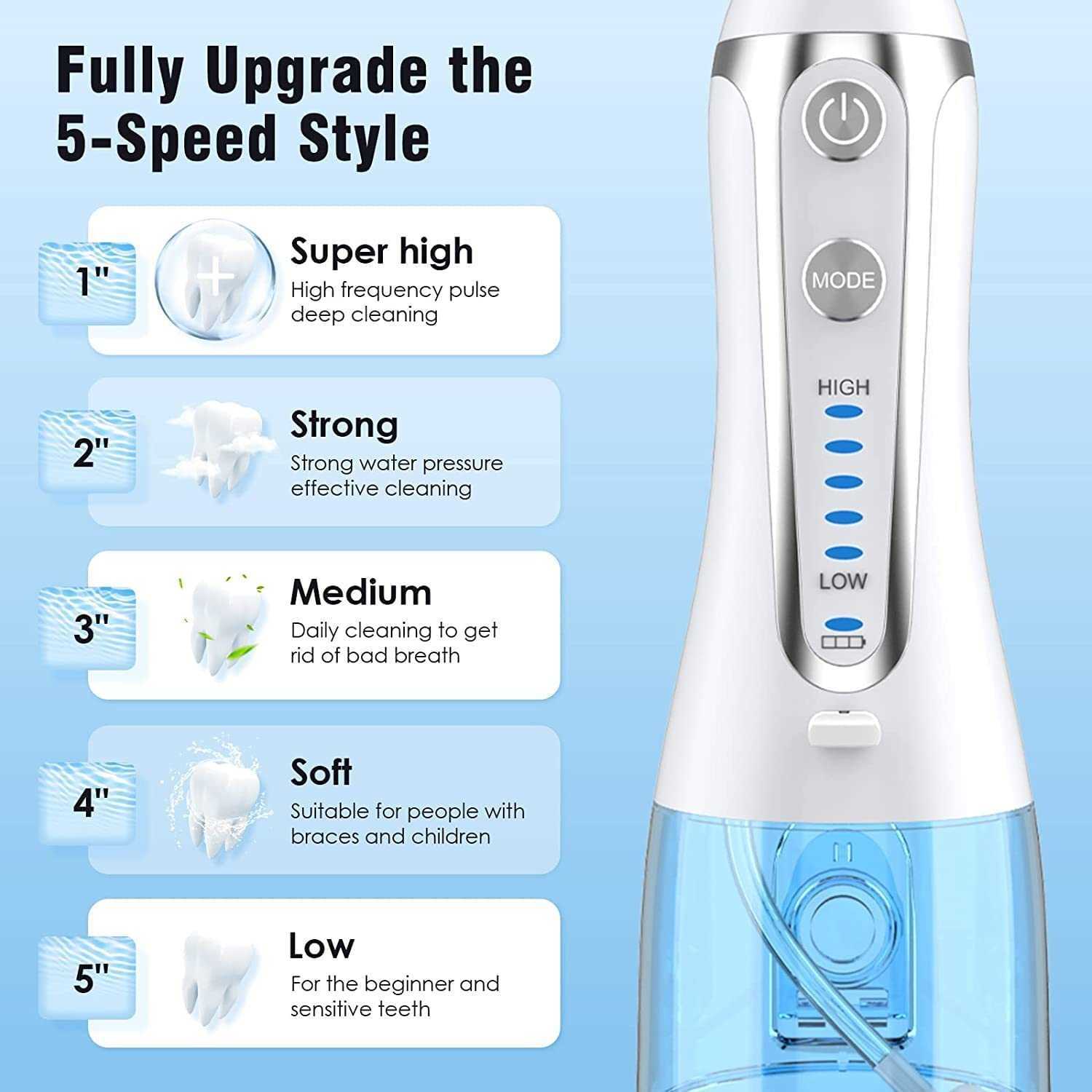 Oral Irrigators Other Hygiene 300ML Irrigator Water Flosser Jet for Cleaning Teeth Pulse Tooth Cleaner 6 Nozzles High Pressure Tool 221215