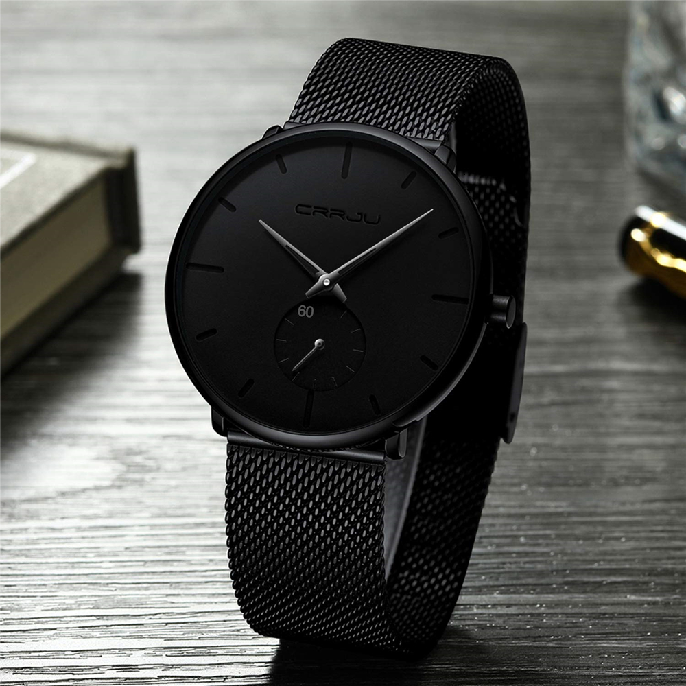 Wristwatches Ultra Thin Creative Black Stainless steel Quartz Watches Men Simple Fashion Business Japan Wristwatch Clock Male Relogios 230130