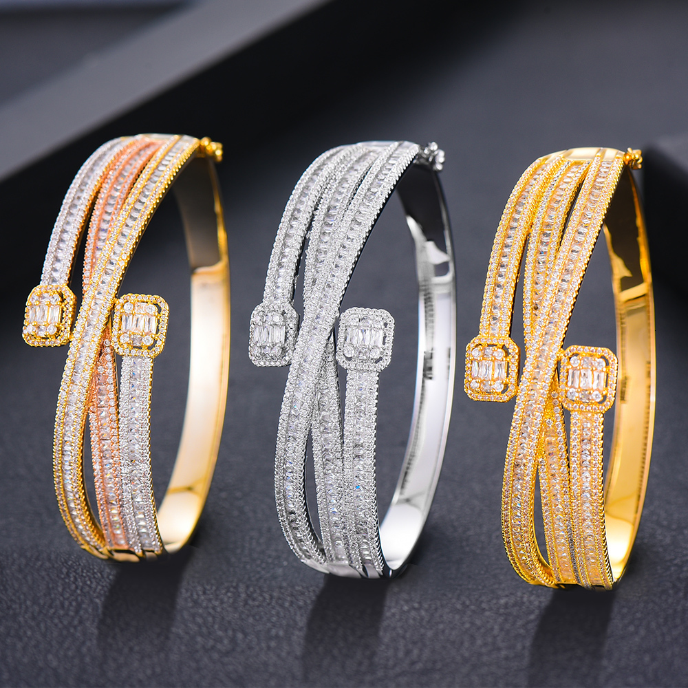 Bangle GODKI Maxi Size Crossover 3 colors Bracelet For Women Wedding Party Zircon Crystal Engagement DUBAI Bridal Jewelry Gifts 230130