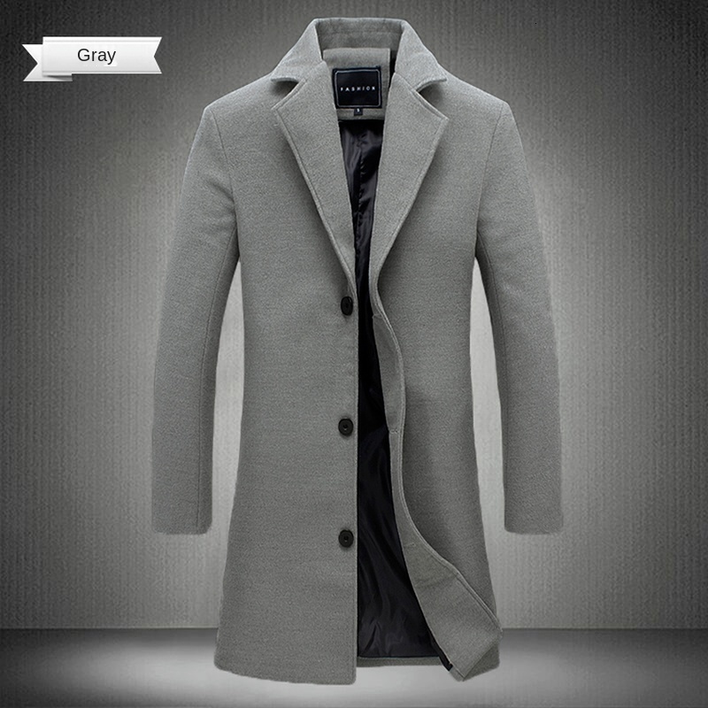 Men's Wool Blends Autumn and Winter Long Cotton Coat Blend Pure Color Casual Business Fashion Clothing Slim Windbreaker Jacket 230130