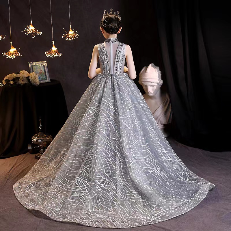 Baby Infant Toddler Birthday Party Blush Gold Sequins Bow Lace Crew Neck Tea Length Tutu Wedding Flower Girl Dresses crystal first communion dresses