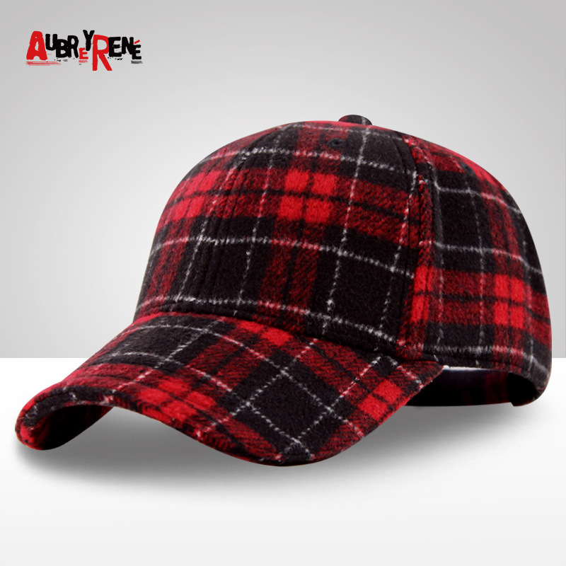 Ball Caps Winter Plaid Woolen Baseball Cap Men Women Cotton Snapbacks Hats